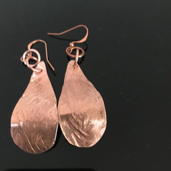 Teardrop Copper Brutalist Statement Earrings Rustic Handmade Gift Primitive Boho - Picture 2 of 6
